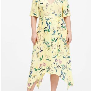 Handkerchief Hem wrap dress yellow floral. NEW